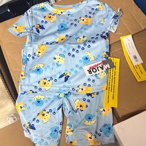 Light Blue Puppy Print Short-Sleeve Kids Pajama Set